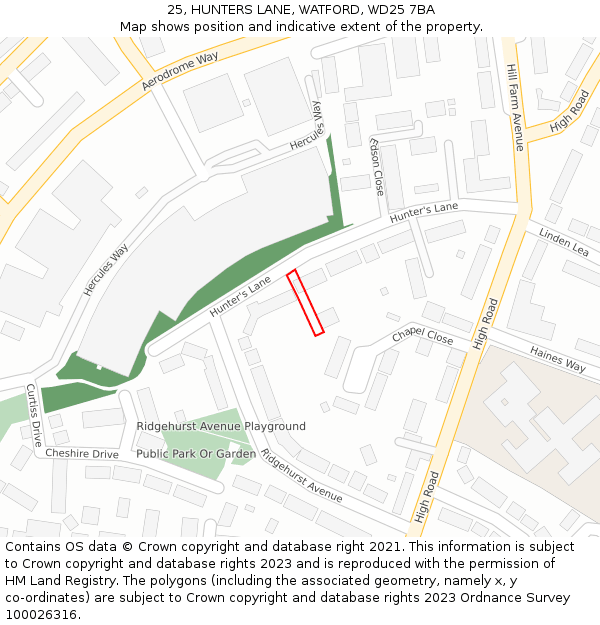 25, HUNTERS LANE, WATFORD, WD25 7BA: Location map and indicative extent of plot