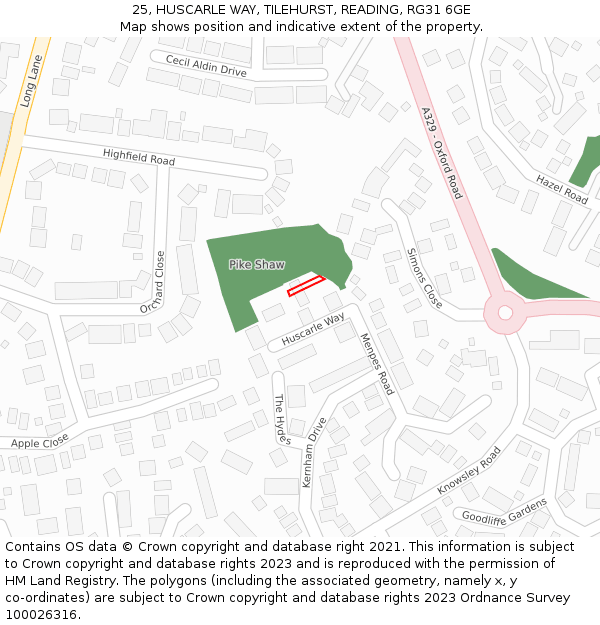25, HUSCARLE WAY, TILEHURST, READING, RG31 6GE: Location map and indicative extent of plot