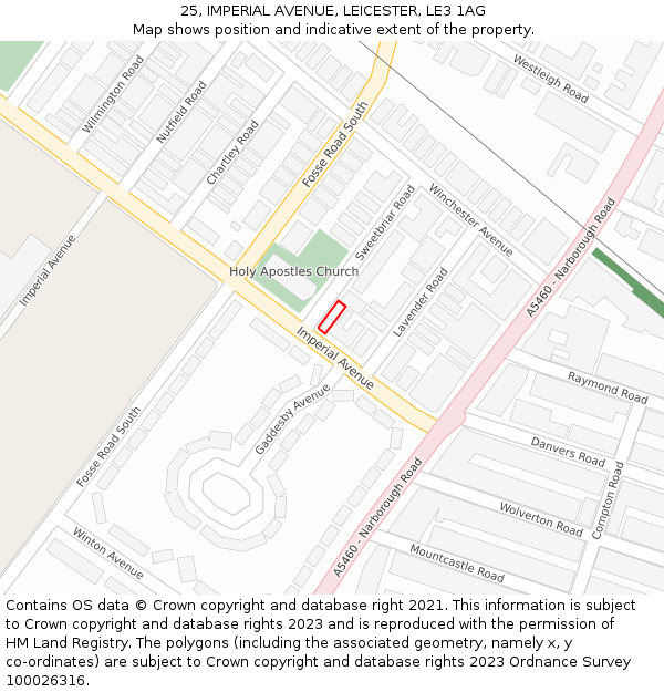 25, IMPERIAL AVENUE, LEICESTER, LE3 1AG: Location map and indicative extent of plot