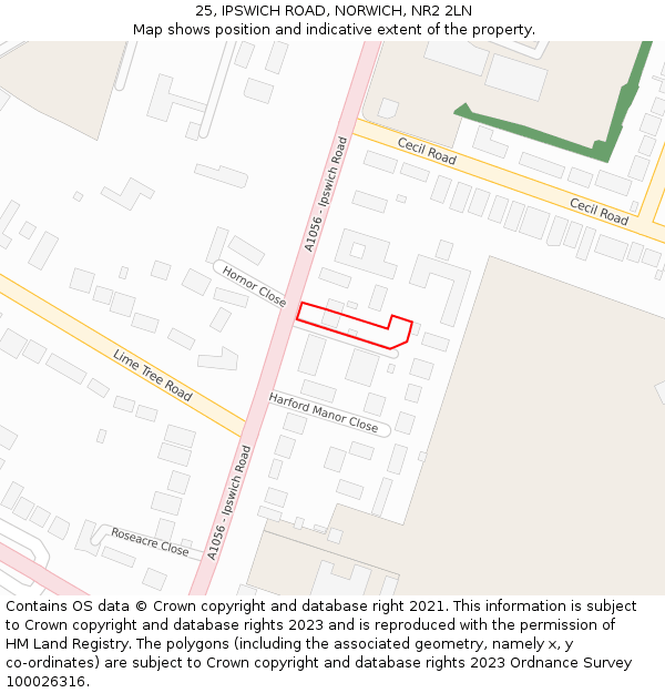 25, IPSWICH ROAD, NORWICH, NR2 2LN: Location map and indicative extent of plot