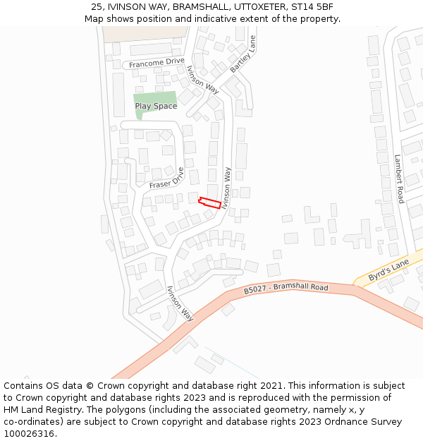 25, IVINSON WAY, BRAMSHALL, UTTOXETER, ST14 5BF: Location map and indicative extent of plot