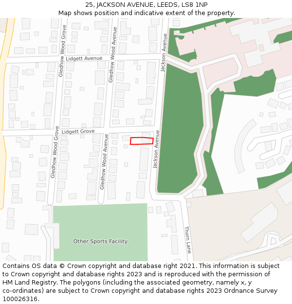 25, JACKSON AVENUE, LEEDS, LS8 1NP: Location map and indicative extent of plot