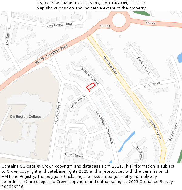 25, JOHN WILLIAMS BOULEVARD, DARLINGTON, DL1 1LR: Location map and indicative extent of plot
