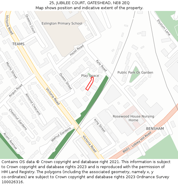 25, JUBILEE COURT, GATESHEAD, NE8 2EQ: Location map and indicative extent of plot