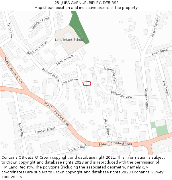 25, JURA AVENUE, RIPLEY, DE5 3SF: Location map and indicative extent of plot