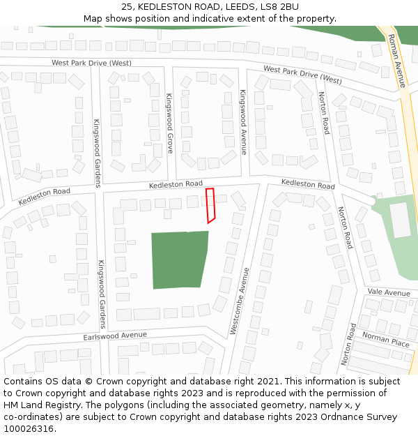 25, KEDLESTON ROAD, LEEDS, LS8 2BU: Location map and indicative extent of plot