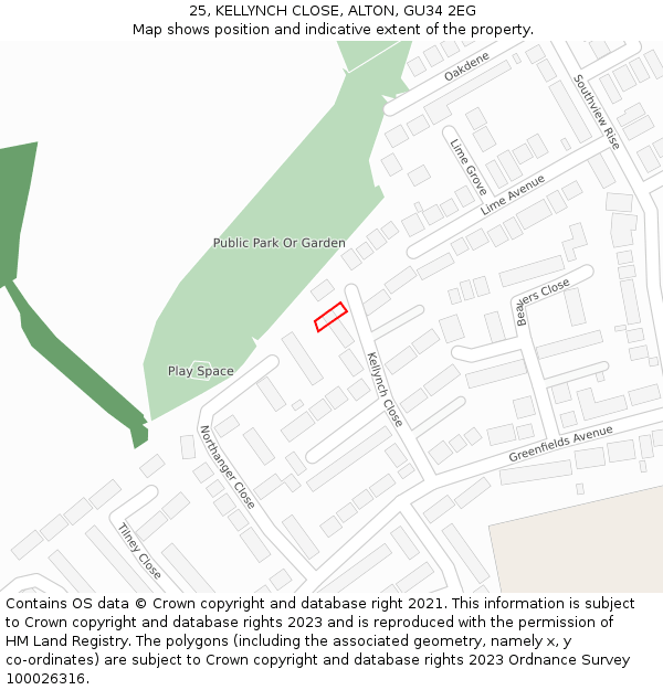 25, KELLYNCH CLOSE, ALTON, GU34 2EG: Location map and indicative extent of plot