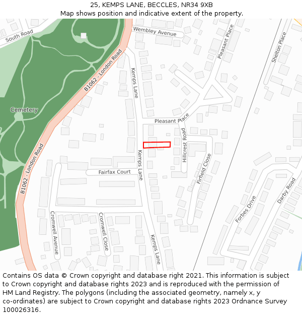 25, KEMPS LANE, BECCLES, NR34 9XB: Location map and indicative extent of plot