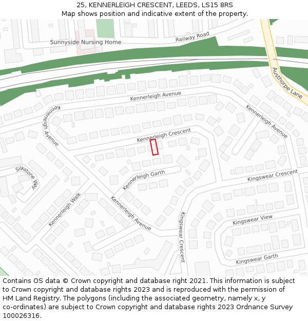 25, KENNERLEIGH CRESCENT, LEEDS, LS15 8RS: Location map and indicative extent of plot