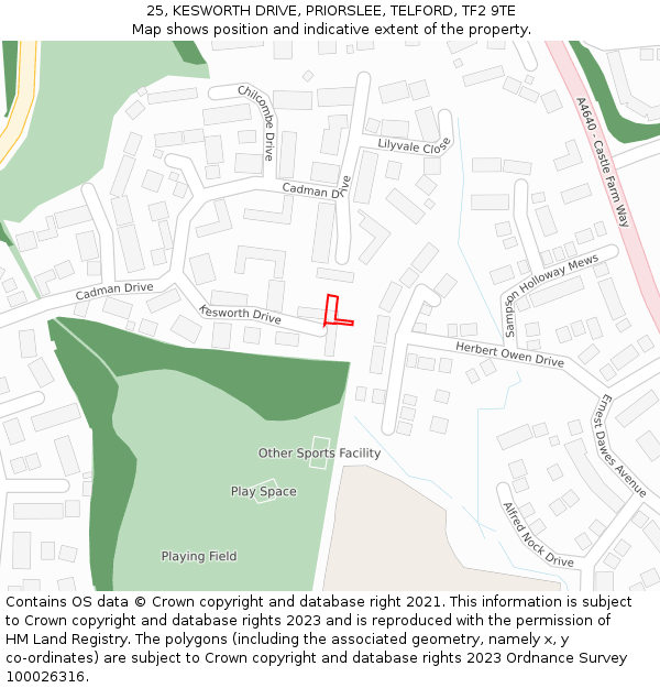 25, KESWORTH DRIVE, PRIORSLEE, TELFORD, TF2 9TE: Location map and indicative extent of plot