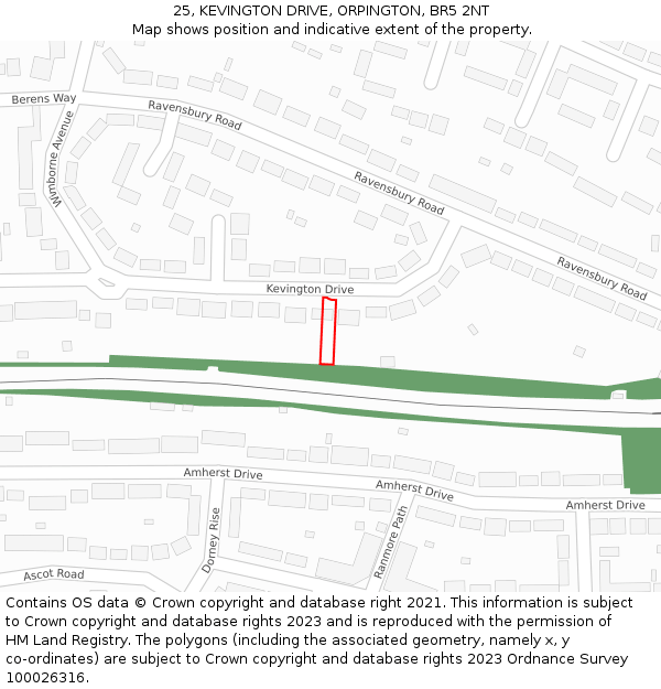 25, KEVINGTON DRIVE, ORPINGTON, BR5 2NT: Location map and indicative extent of plot