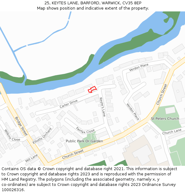 25, KEYTES LANE, BARFORD, WARWICK, CV35 8EP: Location map and indicative extent of plot
