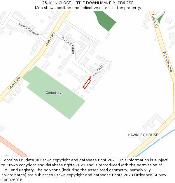 25, KILN CLOSE, LITTLE DOWNHAM, ELY, CB6 2SF: Location map and indicative extent of plot