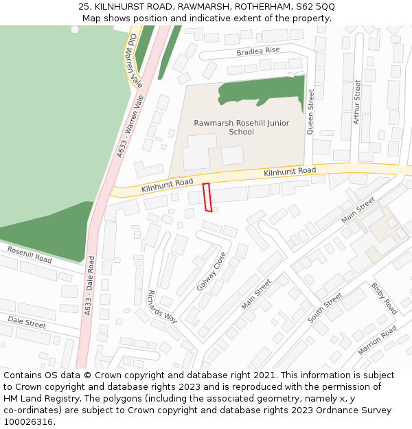 25, KILNHURST ROAD, RAWMARSH, ROTHERHAM, S62 5QQ: Location map and indicative extent of plot