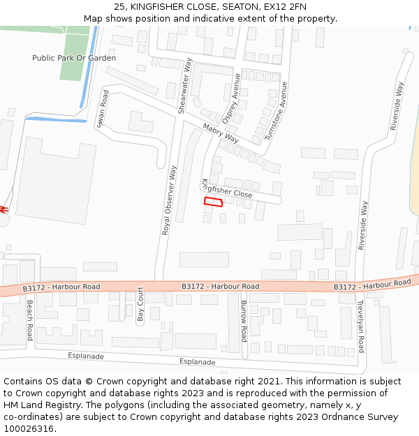 25, KINGFISHER CLOSE, SEATON, EX12 2FN: Location map and indicative extent of plot