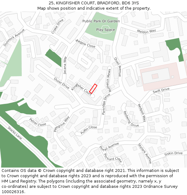 25, KINGFISHER COURT, BRADFORD, BD6 3YS: Location map and indicative extent of plot