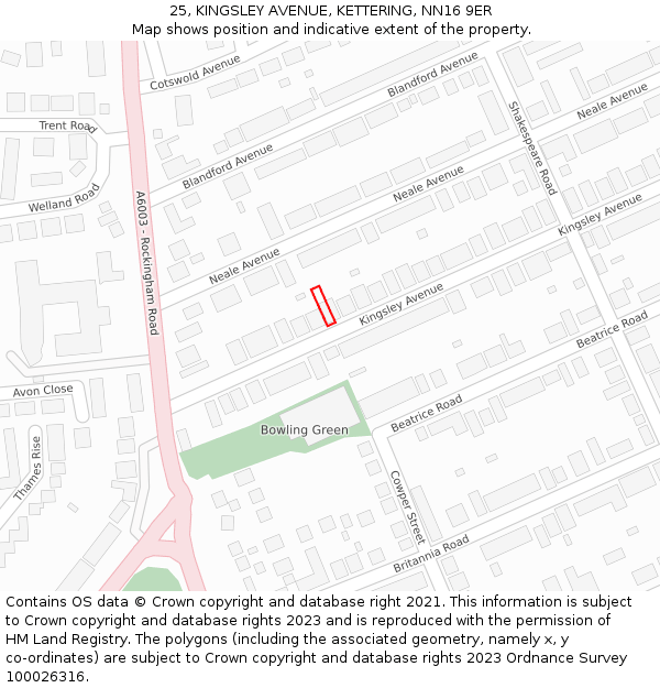 25, KINGSLEY AVENUE, KETTERING, NN16 9ER: Location map and indicative extent of plot