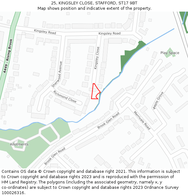 25, KINGSLEY CLOSE, STAFFORD, ST17 9BT: Location map and indicative extent of plot