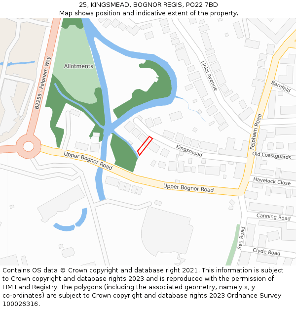 25, KINGSMEAD, BOGNOR REGIS, PO22 7BD: Location map and indicative extent of plot