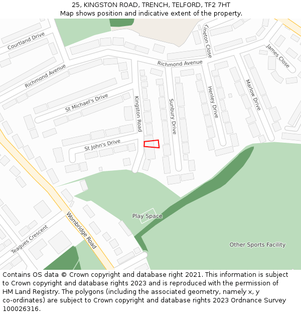 25, KINGSTON ROAD, TRENCH, TELFORD, TF2 7HT: Location map and indicative extent of plot