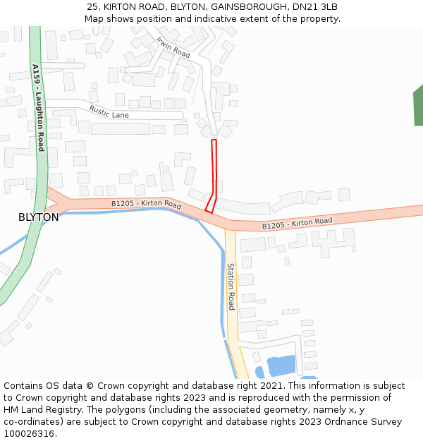 25, KIRTON ROAD, BLYTON, GAINSBOROUGH, DN21 3LB: Location map and indicative extent of plot
