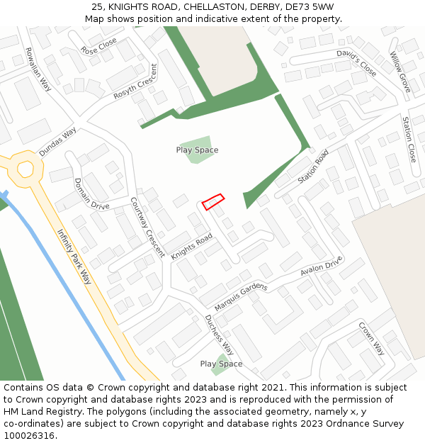 25, KNIGHTS ROAD, CHELLASTON, DERBY, DE73 5WW: Location map and indicative extent of plot