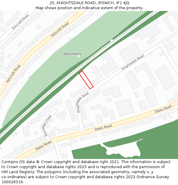 25, KNIGHTSDALE ROAD, IPSWICH, IP1 4JQ: Location map and indicative extent of plot