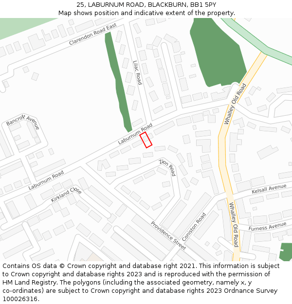 25, LABURNUM ROAD, BLACKBURN, BB1 5PY: Location map and indicative extent of plot
