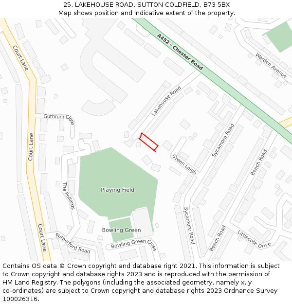 25, LAKEHOUSE ROAD, SUTTON COLDFIELD, B73 5BX: Location map and indicative extent of plot
