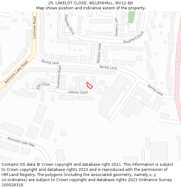 25, LAKELOT CLOSE, WILLENHALL, WV12 4JX: Location map and indicative extent of plot