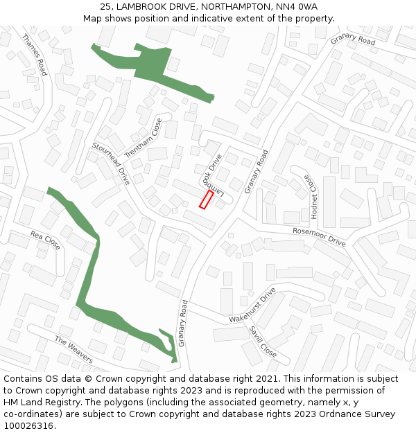 25, LAMBROOK DRIVE, NORTHAMPTON, NN4 0WA: Location map and indicative extent of plot