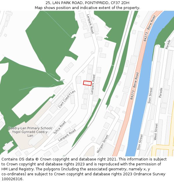 25, LAN PARK ROAD, PONTYPRIDD, CF37 2DH: Location map and indicative extent of plot