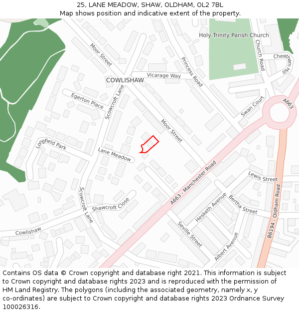 25, LANE MEADOW, SHAW, OLDHAM, OL2 7BL: Location map and indicative extent of plot