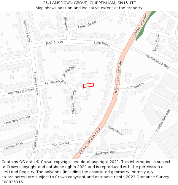 25, LANSDOWN GROVE, CHIPPENHAM, SN15 1TE: Location map and indicative extent of plot