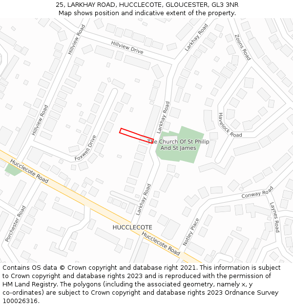 25, LARKHAY ROAD, HUCCLECOTE, GLOUCESTER, GL3 3NR: Location map and indicative extent of plot