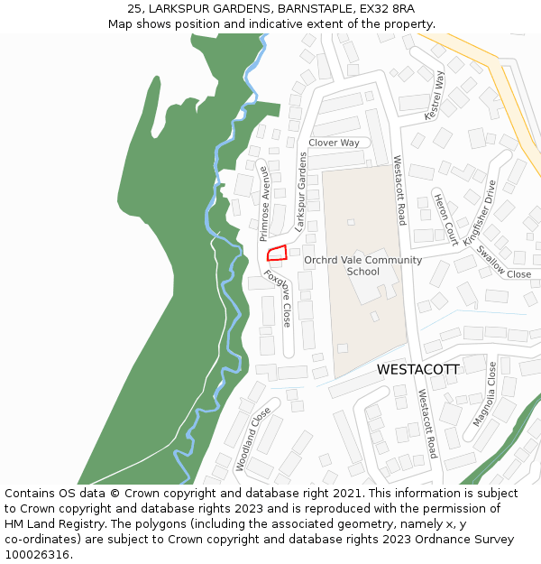 25, LARKSPUR GARDENS, BARNSTAPLE, EX32 8RA: Location map and indicative extent of plot