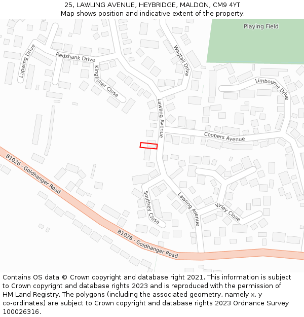 25, LAWLING AVENUE, HEYBRIDGE, MALDON, CM9 4YT: Location map and indicative extent of plot