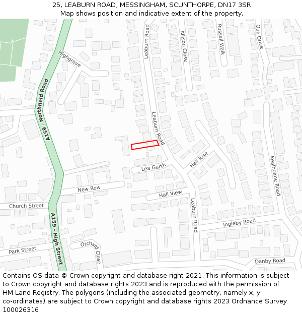 25, LEABURN ROAD, MESSINGHAM, SCUNTHORPE, DN17 3SR: Location map and indicative extent of plot