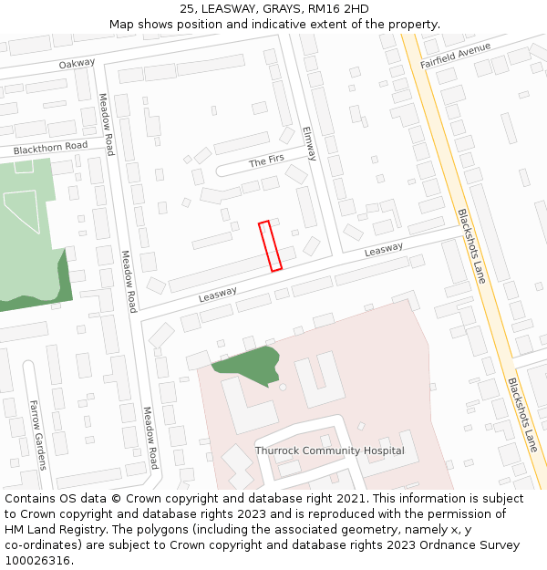 25, LEASWAY, GRAYS, RM16 2HD: Location map and indicative extent of plot