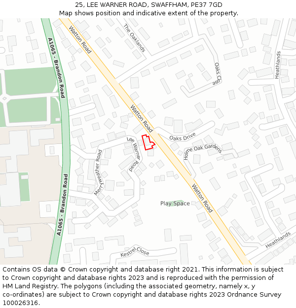 25, LEE WARNER ROAD, SWAFFHAM, PE37 7GD: Location map and indicative extent of plot