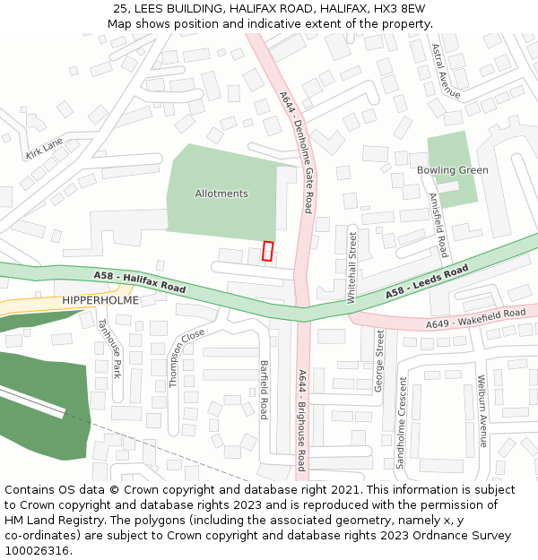 25, LEES BUILDING, HALIFAX ROAD, HALIFAX, HX3 8EW: Location map and indicative extent of plot