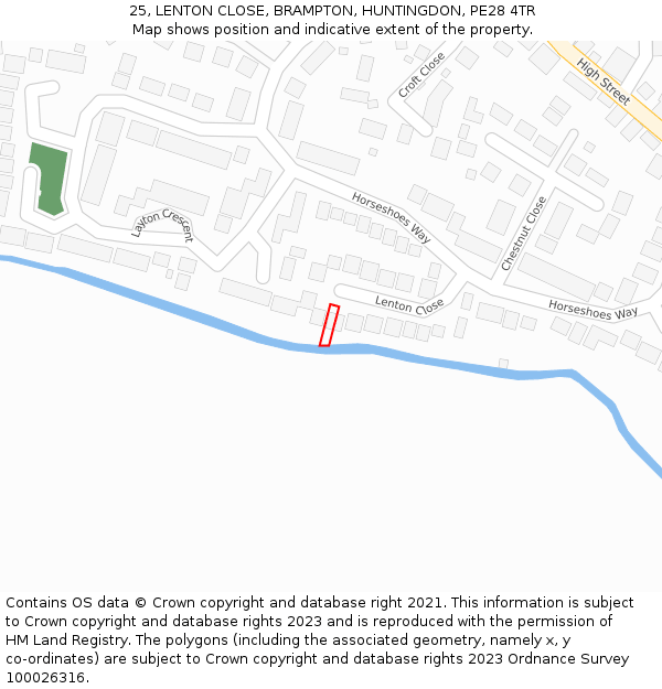 25, LENTON CLOSE, BRAMPTON, HUNTINGDON, PE28 4TR: Location map and indicative extent of plot