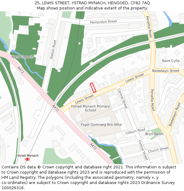 25, LEWIS STREET, YSTRAD MYNACH, HENGOED, CF82 7AQ: Location map and indicative extent of plot