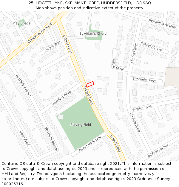 25, LIDGETT LANE, SKELMANTHORPE, HUDDERSFIELD, HD8 9AQ: Location map and indicative extent of plot