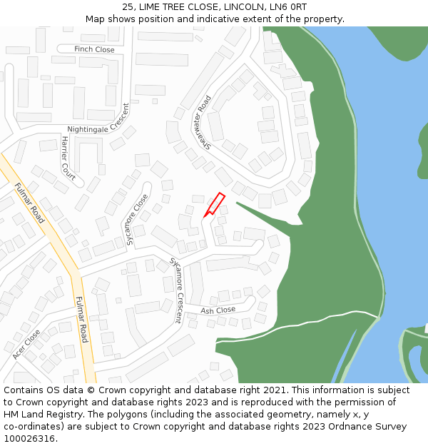 25, LIME TREE CLOSE, LINCOLN, LN6 0RT: Location map and indicative extent of plot