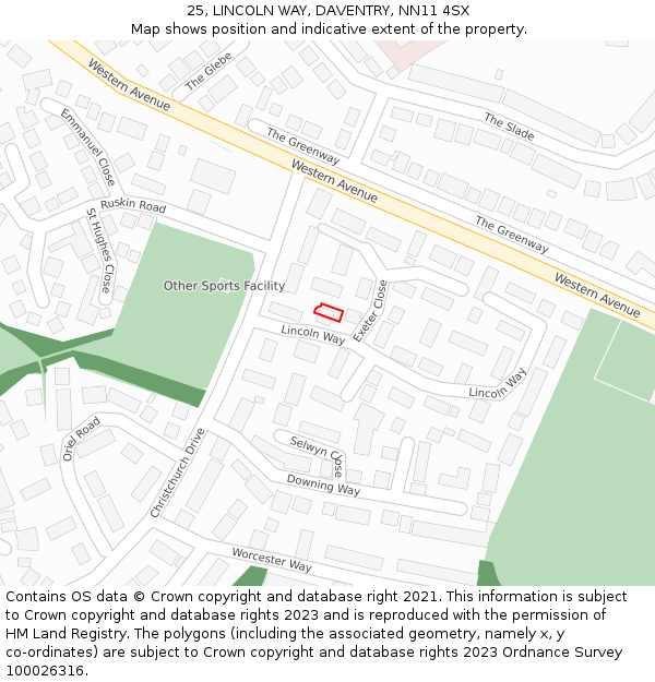 25, LINCOLN WAY, DAVENTRY, NN11 4SX: Location map and indicative extent of plot