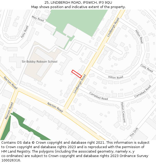 25, LINDBERGH ROAD, IPSWICH, IP3 9QU: Location map and indicative extent of plot