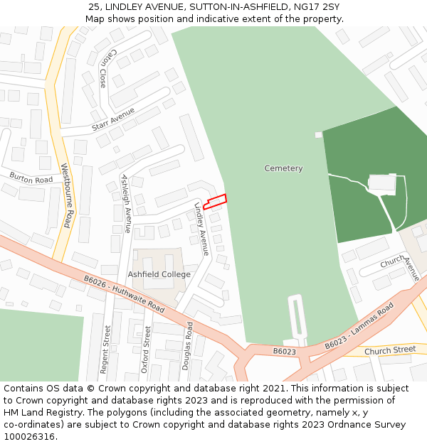 25, LINDLEY AVENUE, SUTTON-IN-ASHFIELD, NG17 2SY: Location map and indicative extent of plot