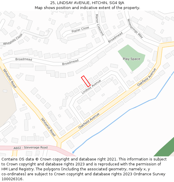25, LINDSAY AVENUE, HITCHIN, SG4 9JA: Location map and indicative extent of plot