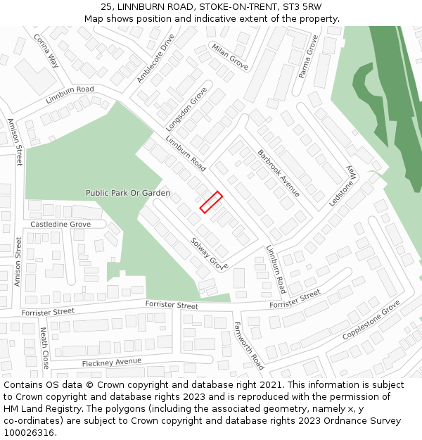 25, LINNBURN ROAD, STOKE-ON-TRENT, ST3 5RW: Location map and indicative extent of plot